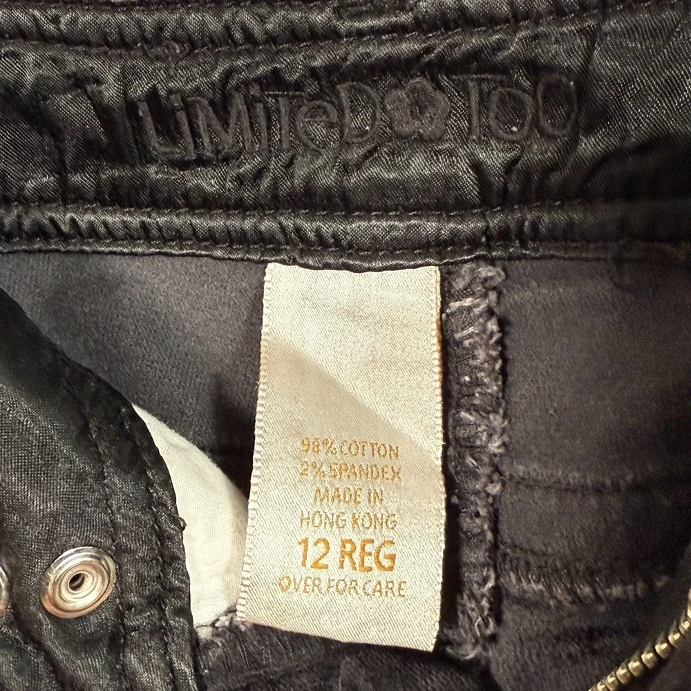 Limited Too Girl Y2K Black Corduroy Pants 12R Rhinestones Cool Snap Pockets‎